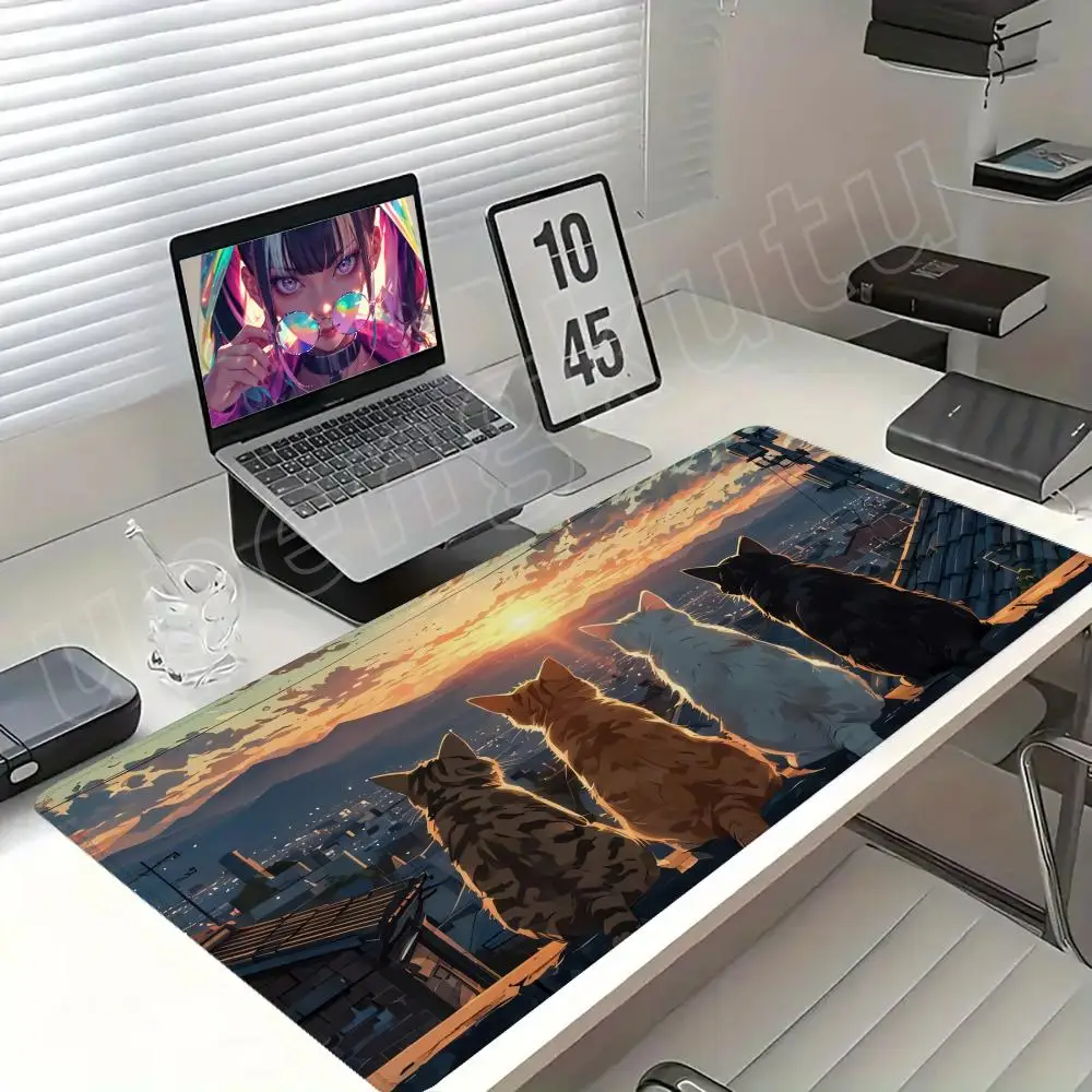 

Коврик для мыши и клавиатуры Sunset and Cat XXL 900x400, игровой, с противоскользящей резиновой основой