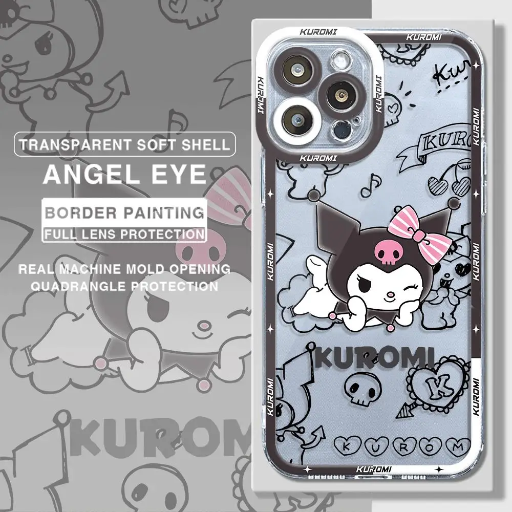 Cute Cartoon Kuromi Melody Phone Case for iPhone 13 Pro Max 15 7 8 Plus 11 Pro XS Max 14 Plus XR X 12 Mini Clear Cover image 4