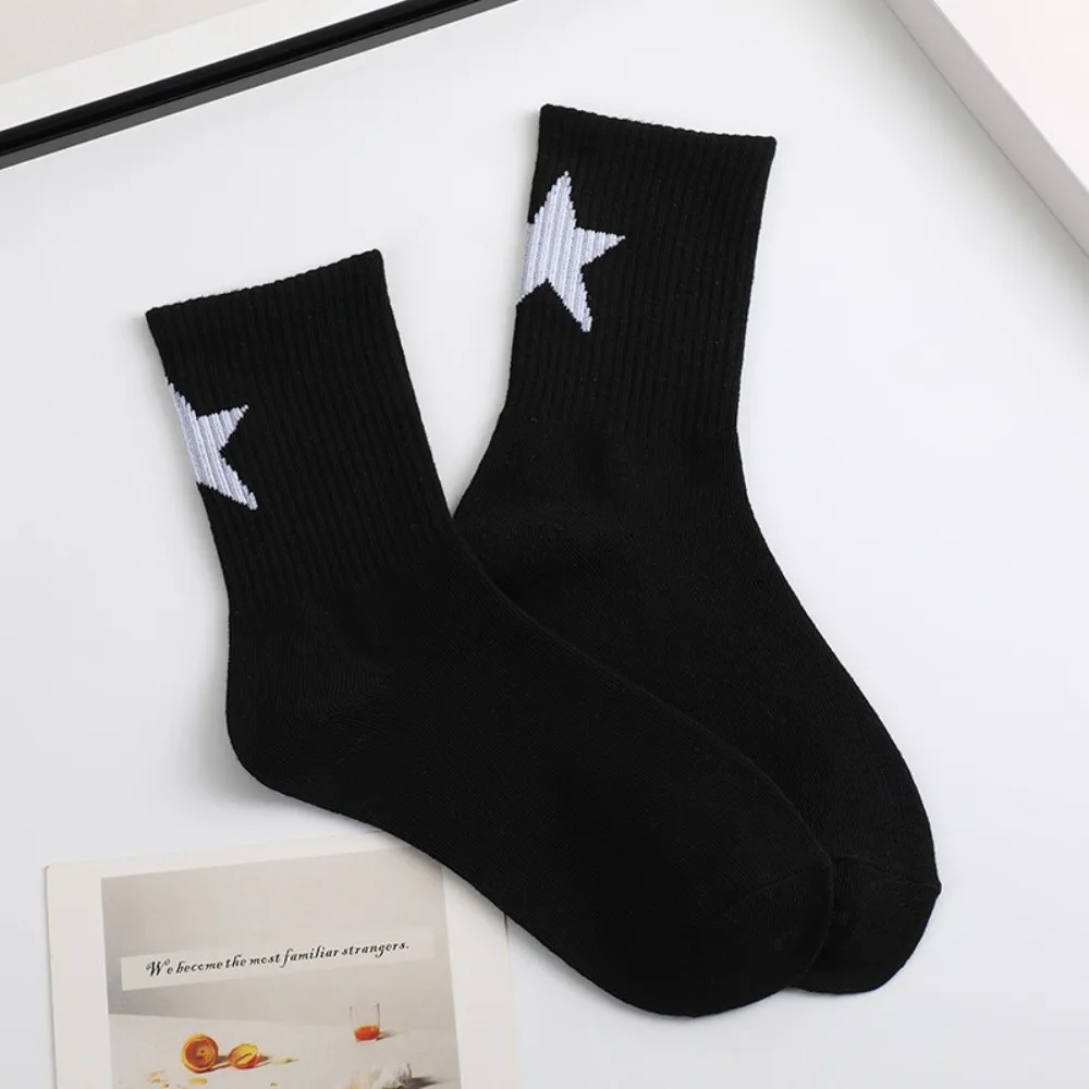 Cotton Anti-Odour Non-Abrasive Sporty Tide Mid-Calf Socks Five-Pointed Star Socks Korean Style Outfits Couple's Version