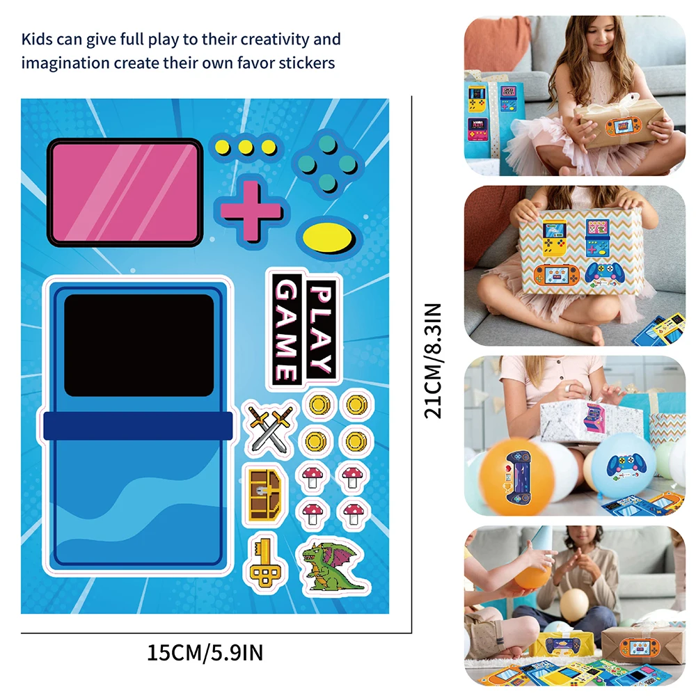 8/16Sheets Make-a-Face DIY Game Console Gamepad Puzzle Stickers Kids Game Funny Assemble Jigsaw Cool Toys For Boys Girls Gift