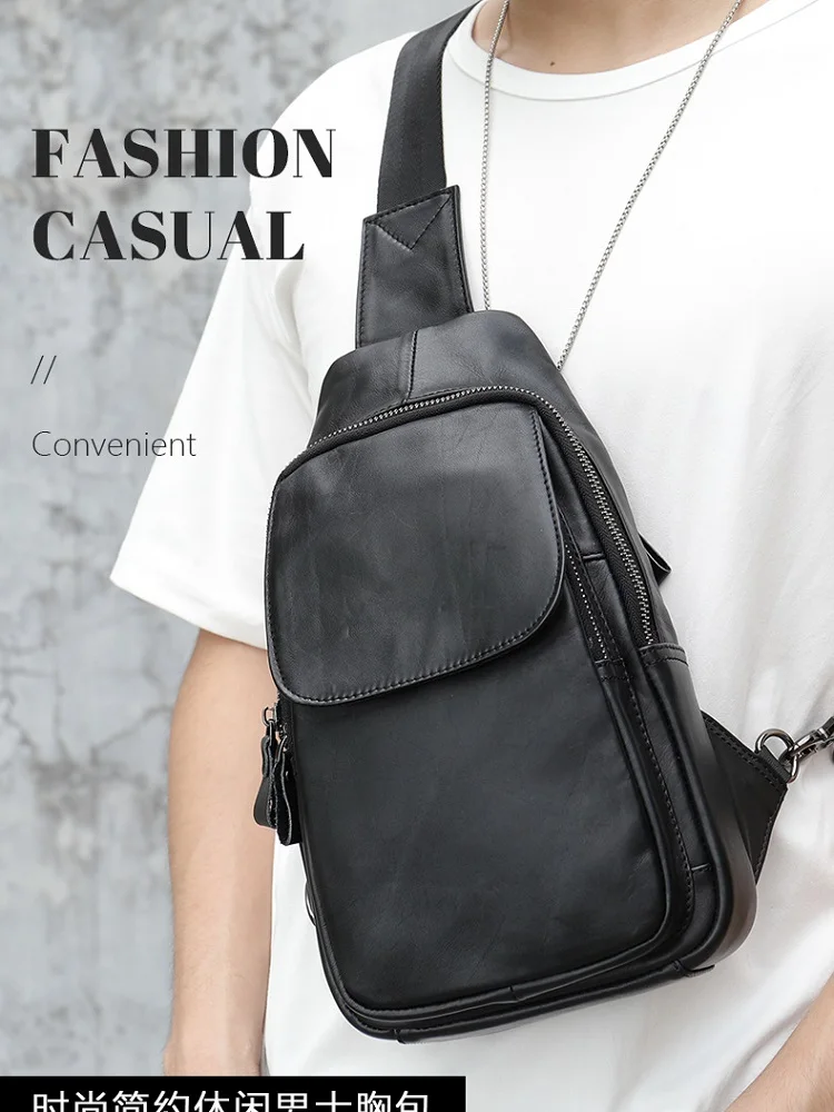 Sac de poitrine en cuir véritable pour hommes, sac à bandoulière de haute qualité pour voyage en plein air, sac de poitrine décontracté en cuir de vache souple, cadeau pour hommes