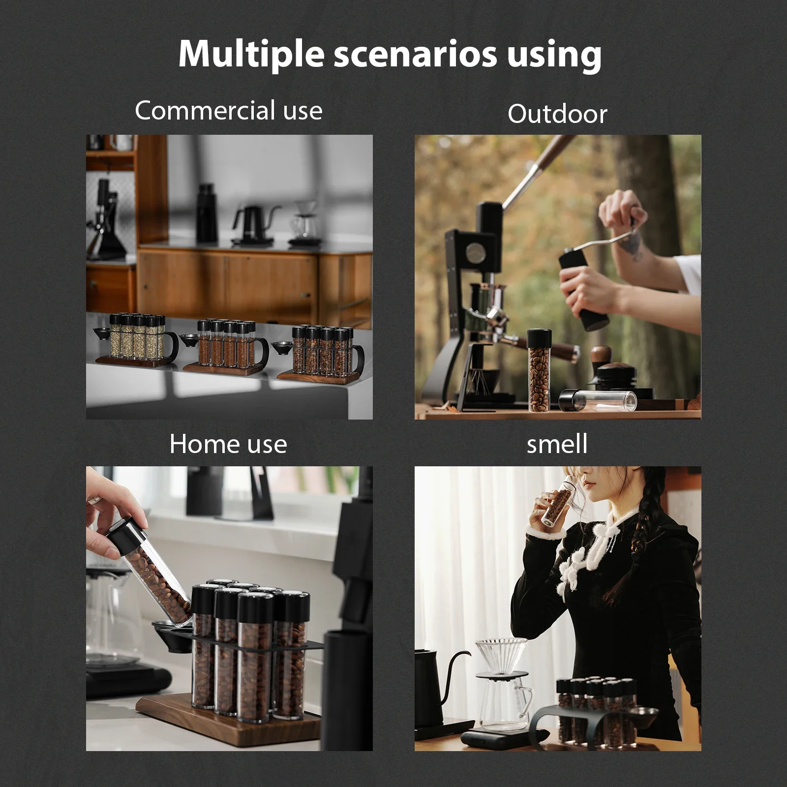 MHW-3BOMBER Single Dose Coffee Bean Storage Tubes 20-26g One-Way Exhaust Valve Spice Tea Containers with Funnel Art Rack Decor
