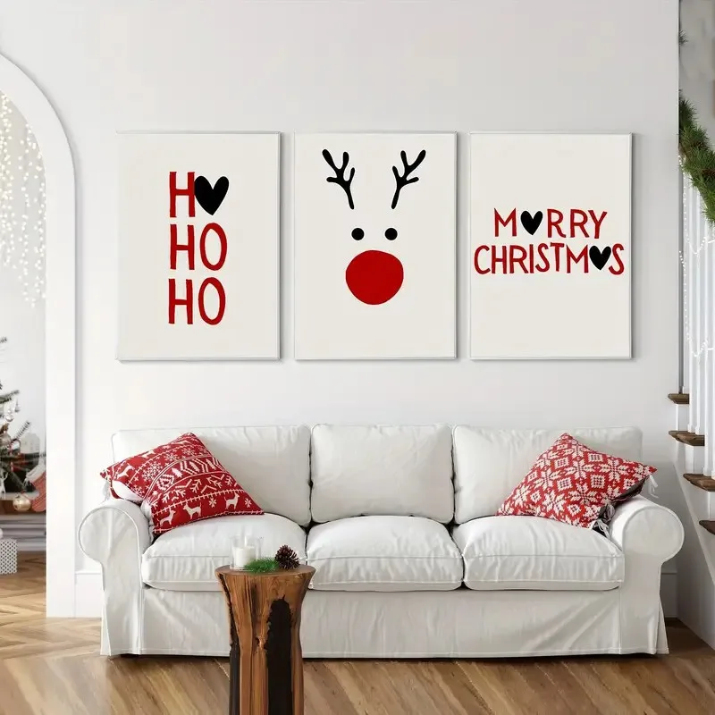 ملصق فني من القماش باللونين الأسود والأحمر لعيد الميلاد وخلفية جدارية لغرفة النوم وغرفة المعيشة وديكور المنزل