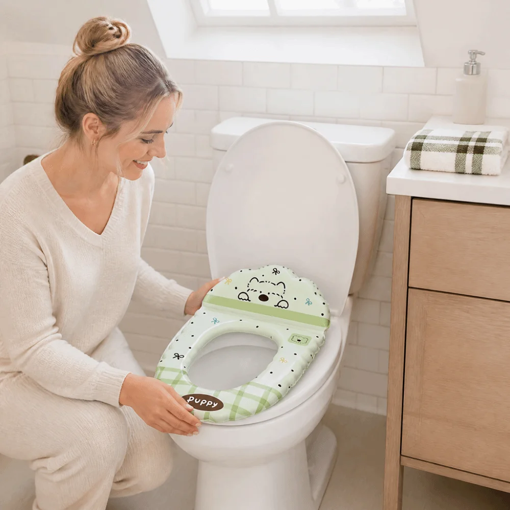 EVA Backrest Toilet Seat Cover Thickened Cartoon Dog Aromatherapy Toilet Seat Cushion with Handle Self-adhesive Toilet Pad