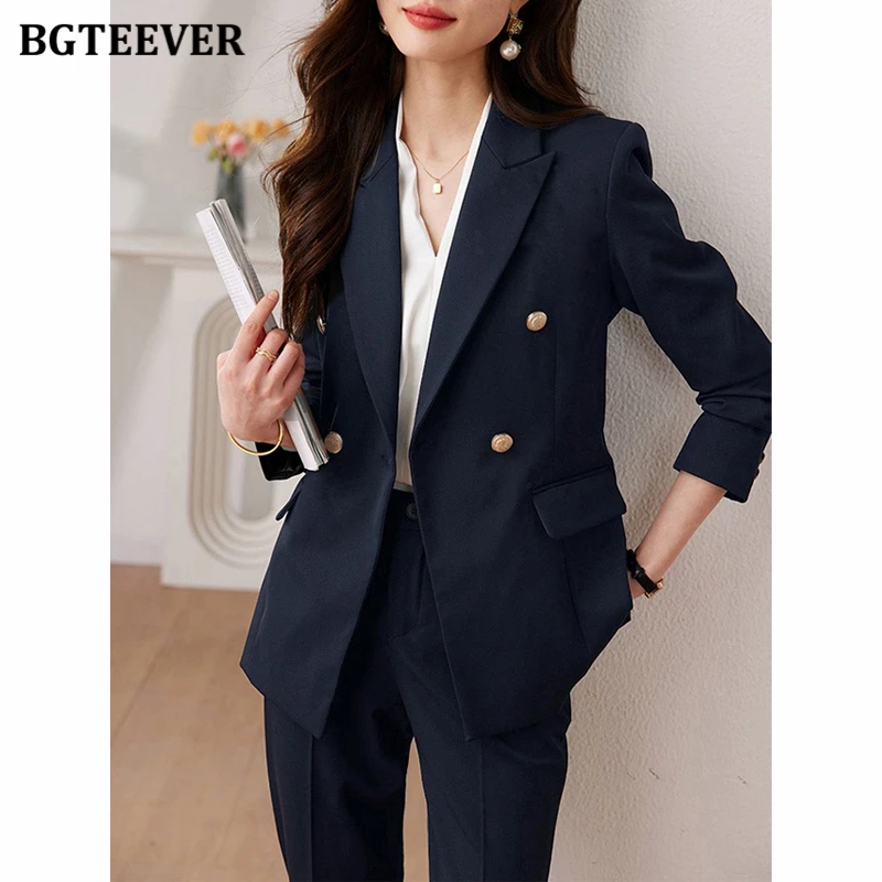 BGTEEVER autunno donna pantalone abiti doppiopetto manica lunga Blazer donna pantaloni a matita donna 2 pezzi Blazer Set