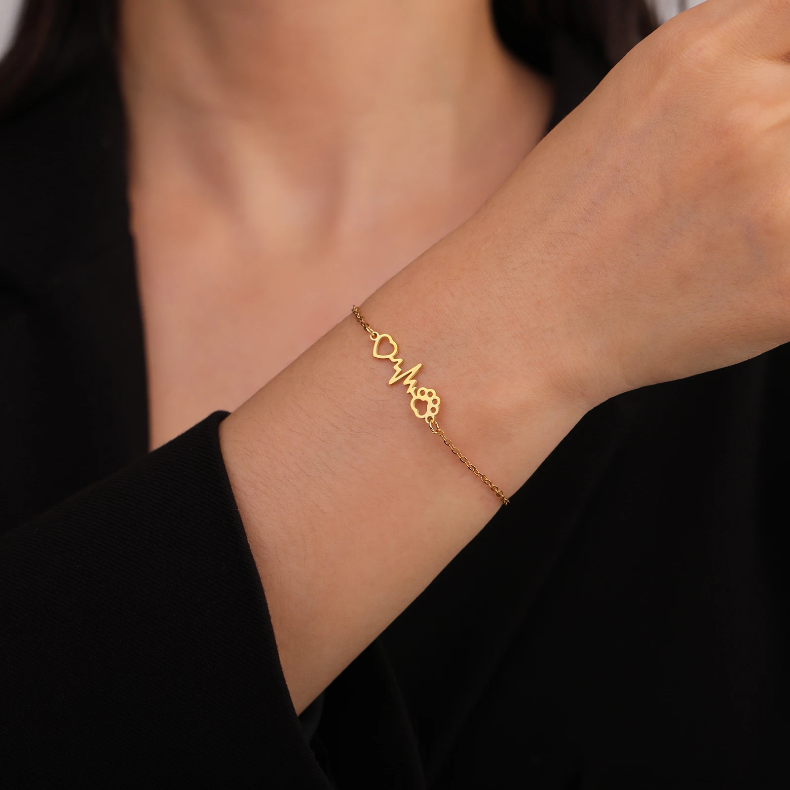 Elektrokardiogramm Liebe Katze Klaue Anhänger Edelstahl Armband Frauen Mode Nette Katze Klaue Armband Geburtstag Geschenk Schmuck Geschenk