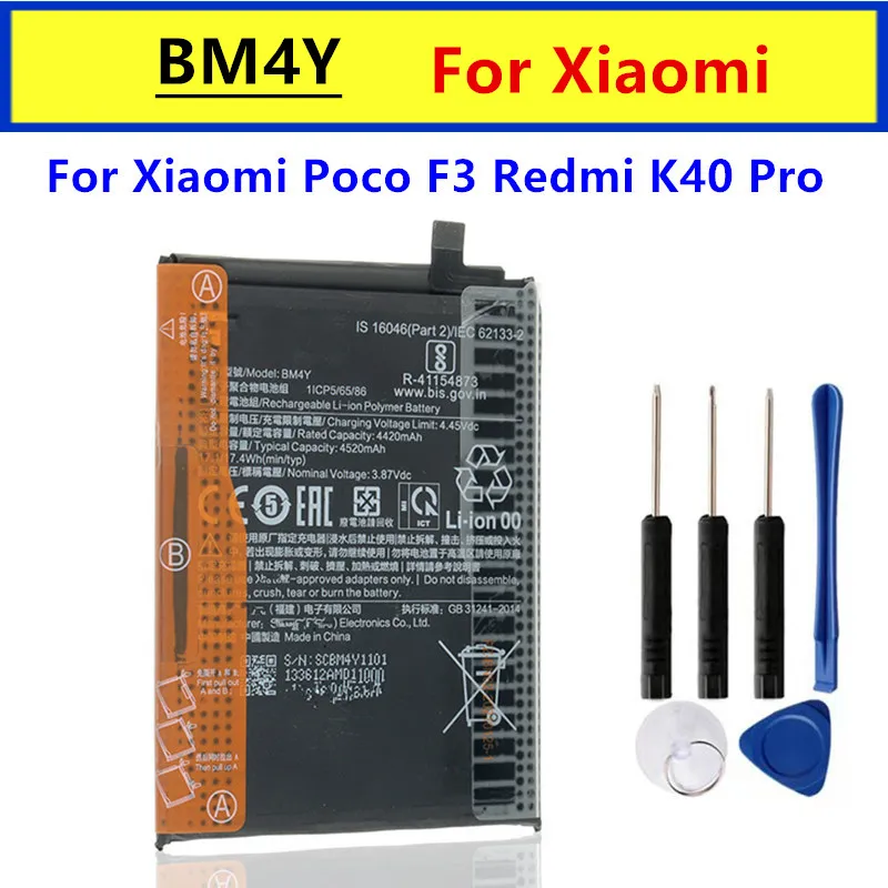 New 4520mAh BM4Y Replacement cell phone Battery For Xiaomi Poco F3 Redmi K40 Pro K40 Pro Batteries Bateria + Tools