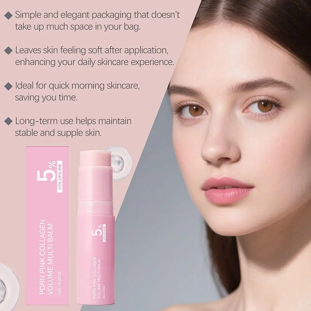 Pink Collagen Multi Balm Stick With 5% Volufiline Hydrating Plumping Reduce Fine Lines Brighten Face Lip Body Skin Care view 5