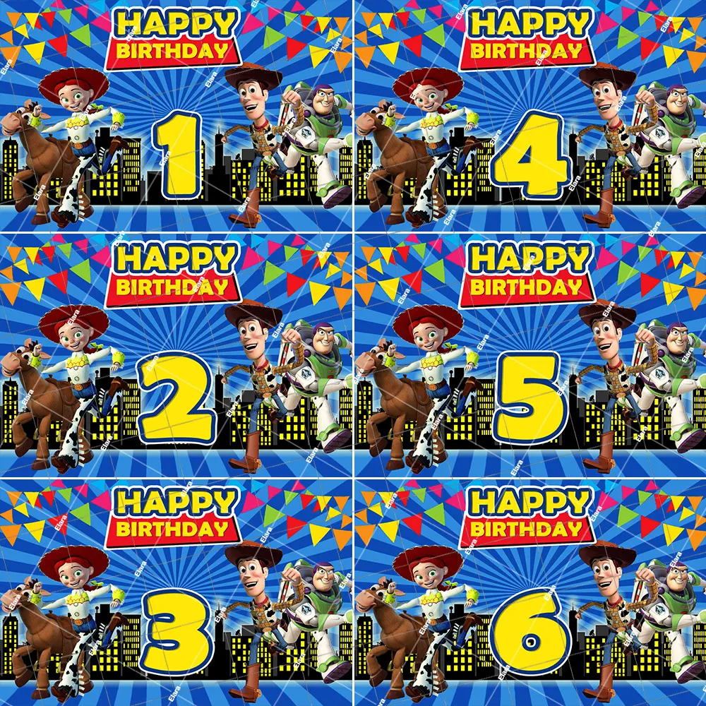 

Toy Story Buzz Lightyear Jesse Woody With City Skyline Backdrop Boy Birthday Party Decor Baby Shower Banner Poster Photo Studio
