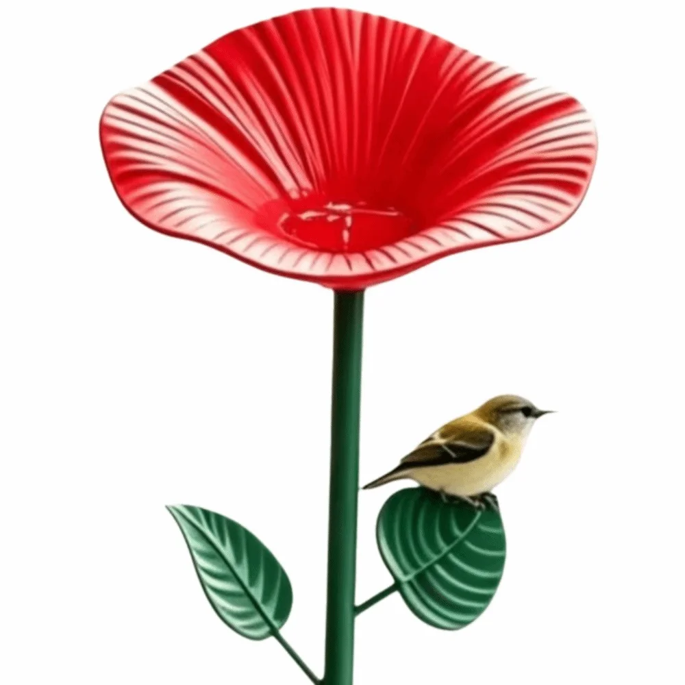 Iron Flower Shaped Bird Bath Creative Garden Decor Bird Water Bowl Insect Drinking Bird Feeding Dish Hummingbird