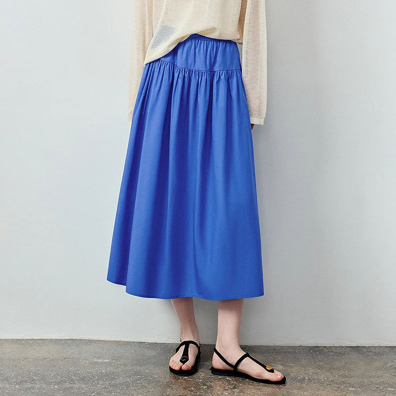 TOYOUTH Women Skirt 2026 Summer New Cotton Umbrella Swing Splicing Design with a Sense of Beige Loose Waist and Long Skirt