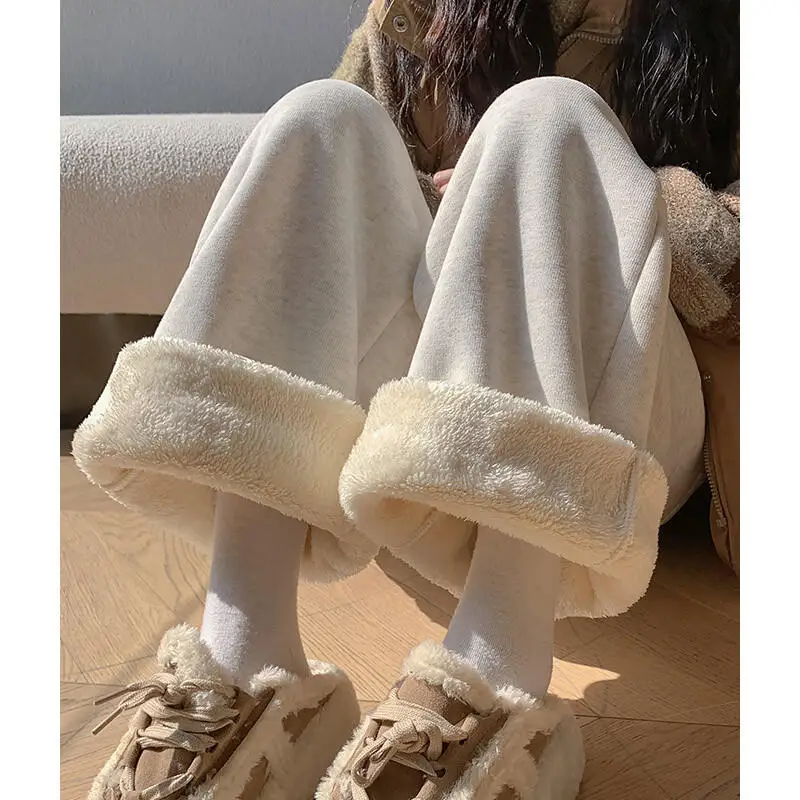 

Спортивные штаны из флиса ягненка, женская зимняя женская одежда, зауженные брюки с высокой талией, спортивные штаны, утепленные прямые брюки, оптовая продажа