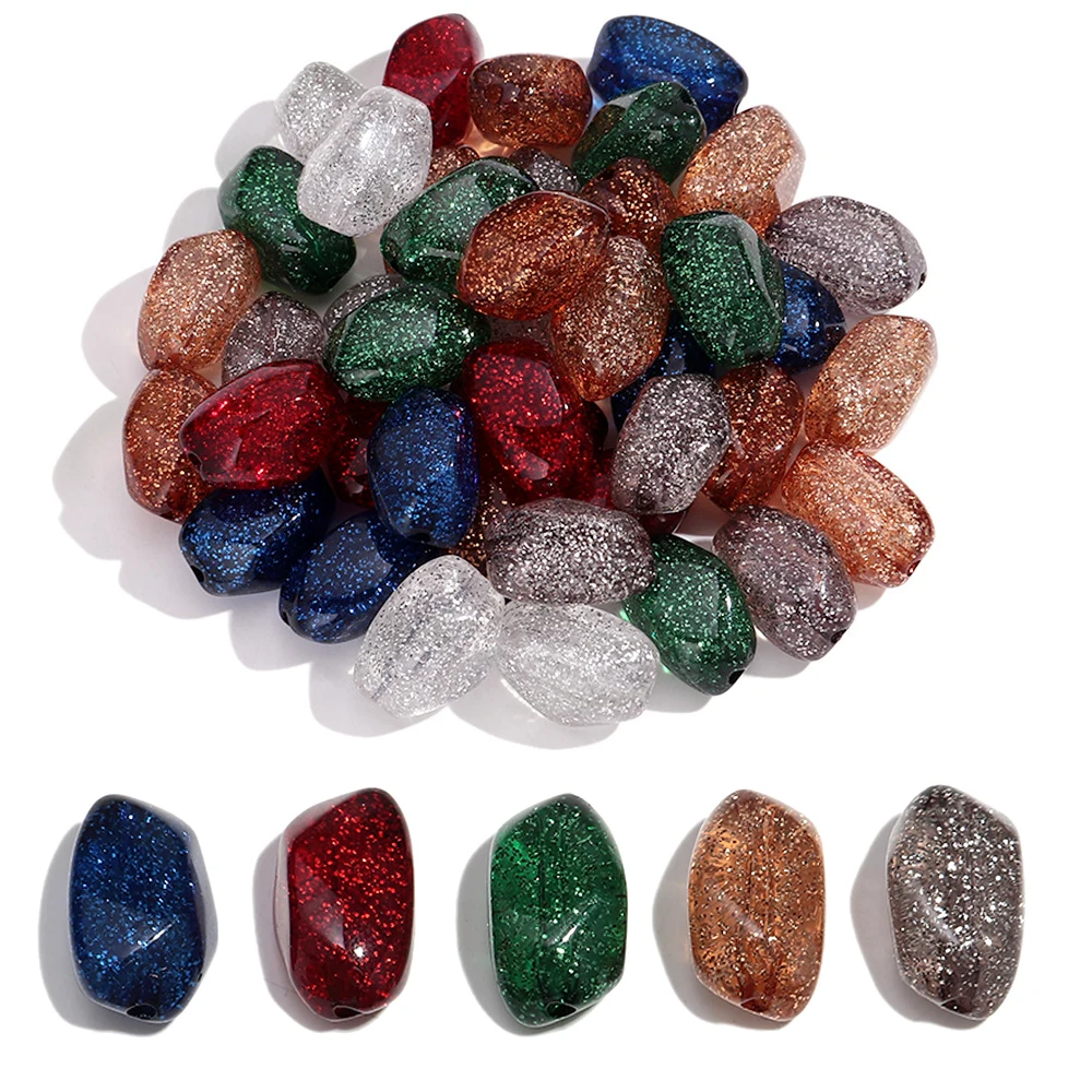 10 Stück Glitzer-Acryl, 12 x 20 mm, unregelmäßiger Imitationsstein, lose Distanzperlen für DIY-Schmuck, Armbänder, Halsketten, Bastelzubehör