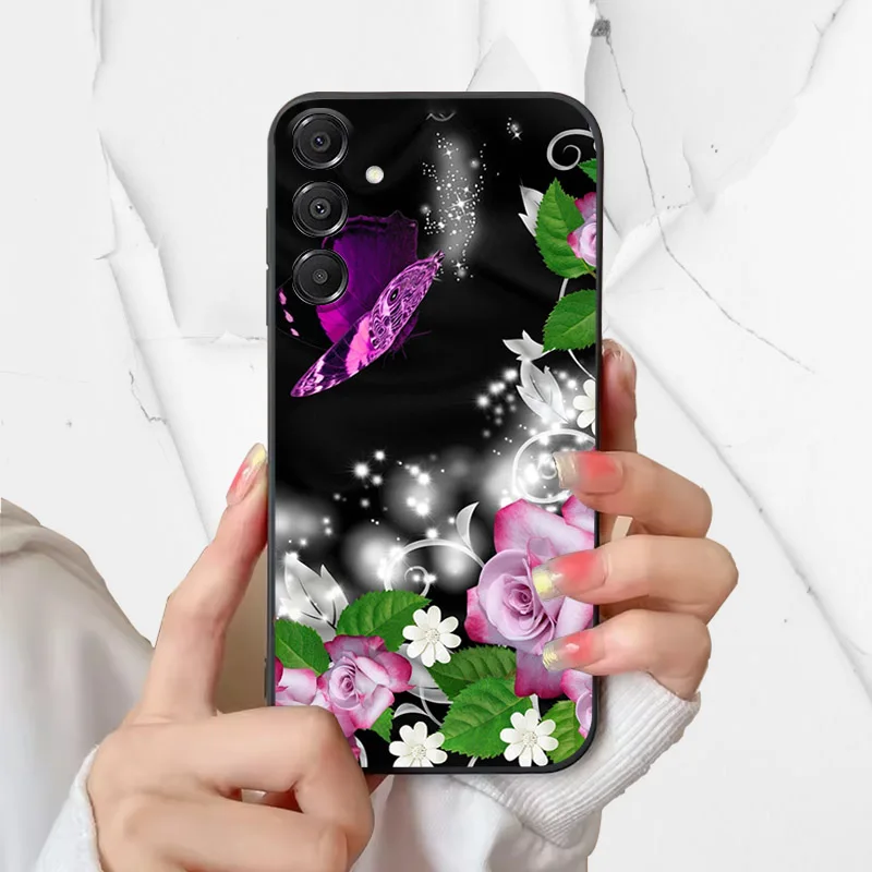 حافظة لهاتف سامسونج جالاكسي A56 5G حافظة لطيفة على شكل رسوم كرتونية ناعمة من البولي يوريثان الحراري لهاتف جالاكسي A26 A36 A 56 حافظات هواتف جالاكسي A56 كوكيز سوداء