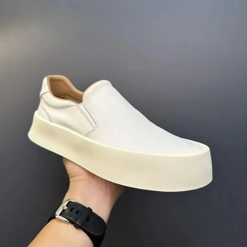 HKDQ 2024 White Loafers For Men Fashion Designer Men's Casual Shoes Street Trend Slip-on Platform Sneakers Man Leather Moccasins