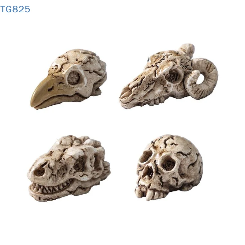 【AN】Mini Halloween Crow Animal Skull Ghost Ornaments 5Pcs Non-toxic Resin Spooky Decor for Desktop Bedroom Holiday Decoration