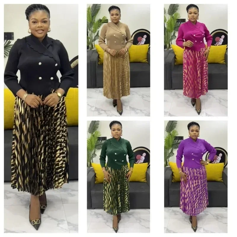 

2025 Fashion Bronzing Loose Women's Pleated Dress Temperament Suit Collar Elegant Long Dress Summer New Fashion Hot Sales