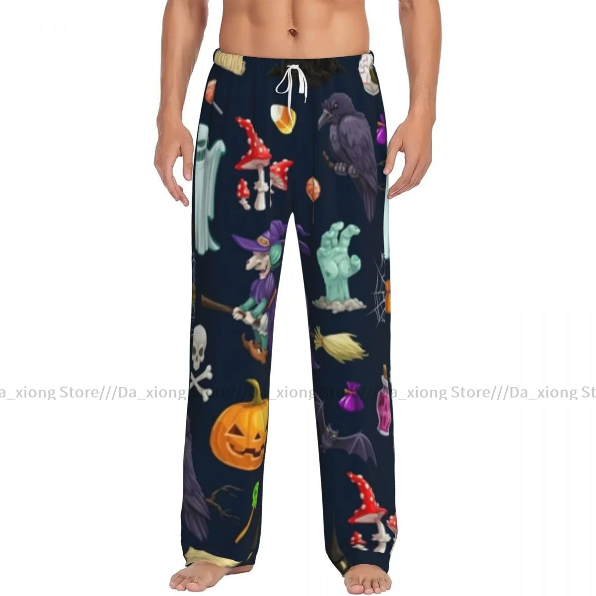 Men's Casual Pajama Sleeping Pants Monsters Pumpkins And Witch Ghosts Lounge Loose Trousers Comfortable Nightwear