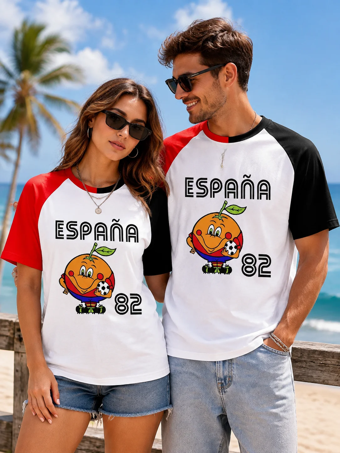 Summer New Hot Spain 82 Naranjito Football Jersey Sports Men Women Unisex O-Neck T-Shirts Retro Commemorative Family Kids Tees