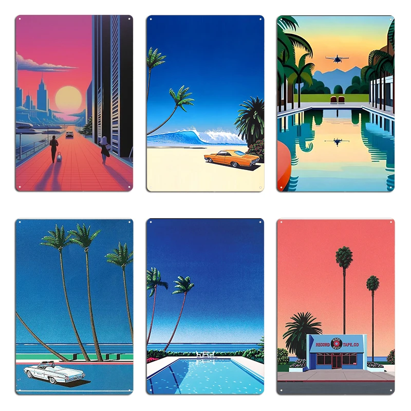 Hiroshi Nagai Art Print Poster Vaporwave Aesthetic Wallpaper Plane Metal Home Iron Wall Decor Plates Cinema Tin Sign Poster