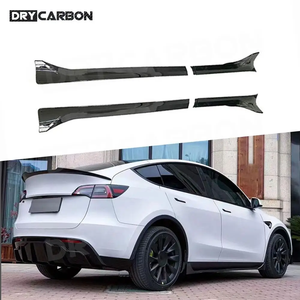 for Tesla Model Y 2021+ Carbon Fiber Side Skirts Bumper Apron Extension Side Skirts Rocker Panels Matte Black Side Skirt 