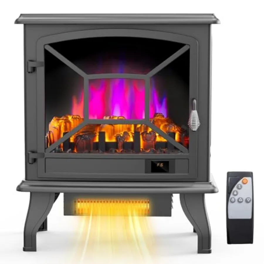 

23 W Electric Fireplace Stove with 1500W Portable Freestanding Heater Remote Control Timer Function Realistic 3D Flame Effects