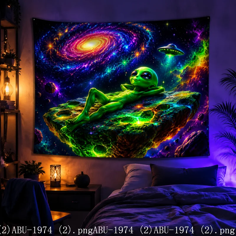 VIKAMA Lying down Alien Rainbow Nebula UFO Tapestry Background Hanging Cloth Hippie Esports Wall Decoration Room Decoration