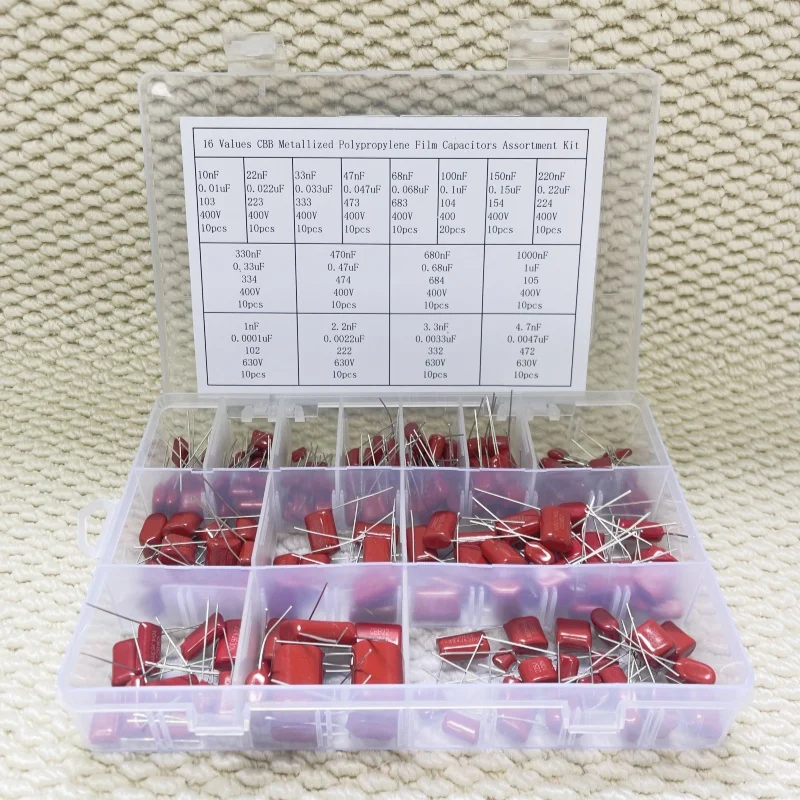 16 models of CBB polypropylene film capacitors, 1nf-1uf capacitor combination set 170PCS