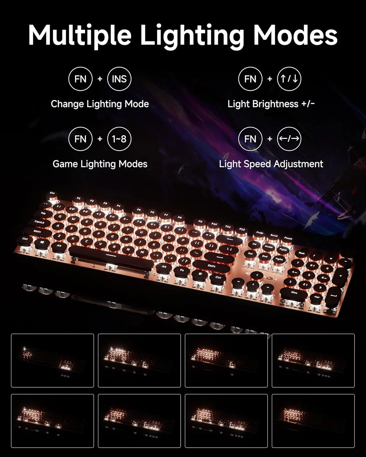 EWEADN V20 Typewriter Style Mechanical Keyboard Wired Typewriter Keyboard 104 Keys Retro Typewriter Wired Computer Keyboard