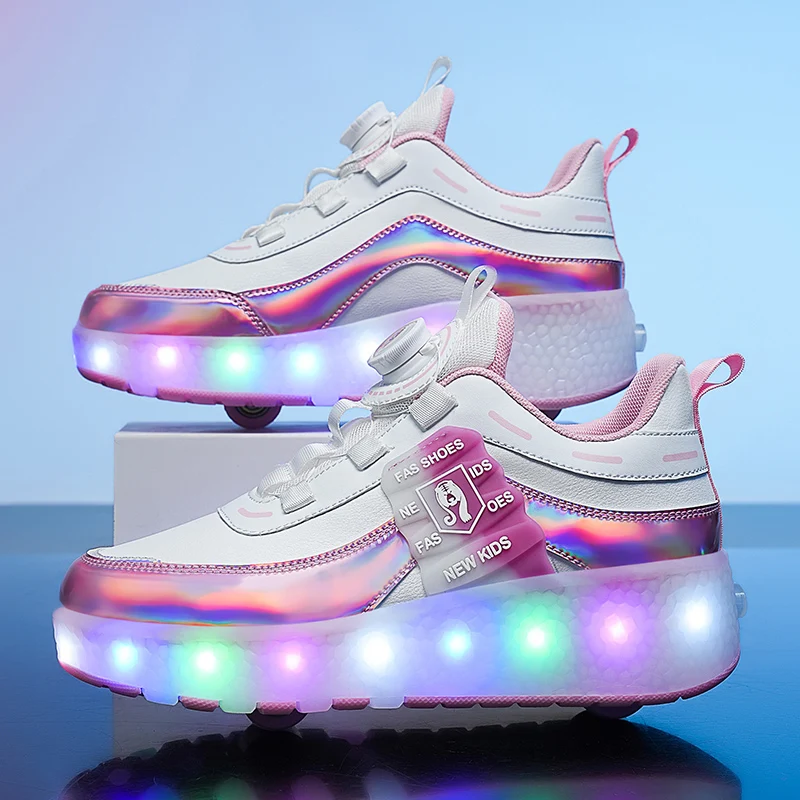 Children's Luminous Shoes Grils Roller Skating Shoes Casual LED light Sneakers USB Charging Flashing Shoes