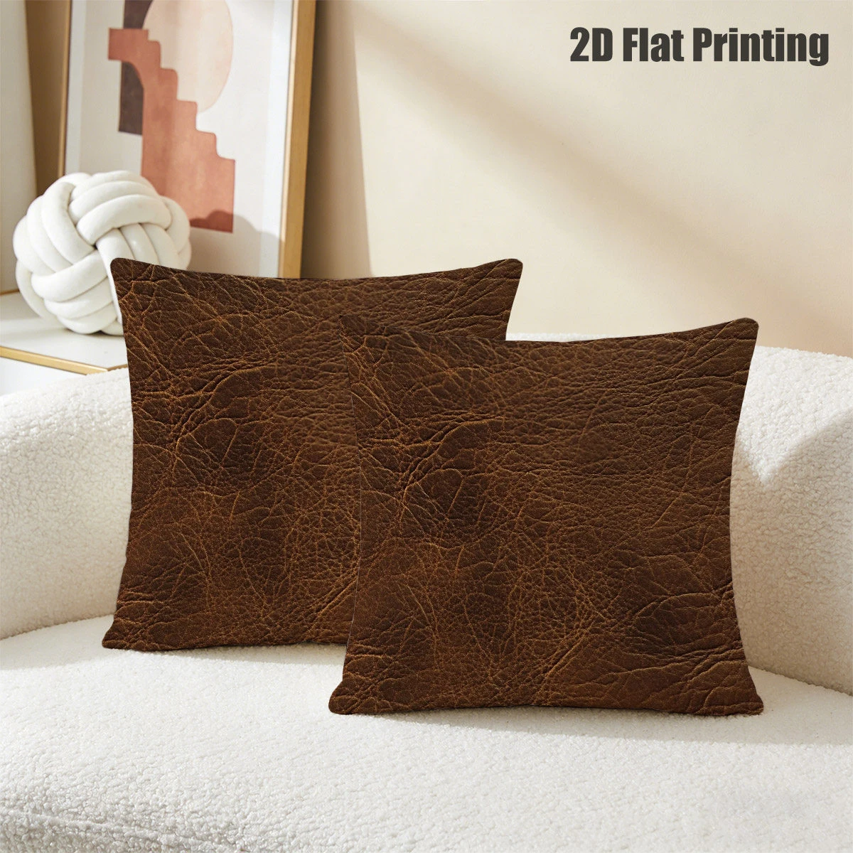 Vintage Brown Faux Leather Pillow Covers 4