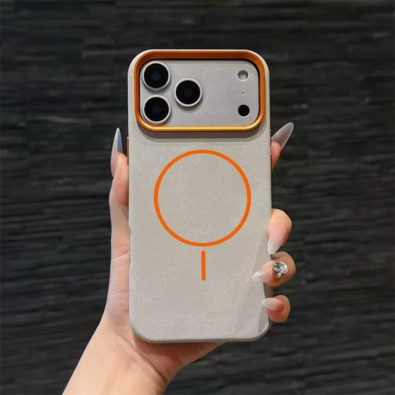 

For Magsafe Luxury PU Leather Magnetic Phone Case For iPhone 14 15 13 16 17 Pro Max Alloy Len Shockproof Wireless Charging Cover