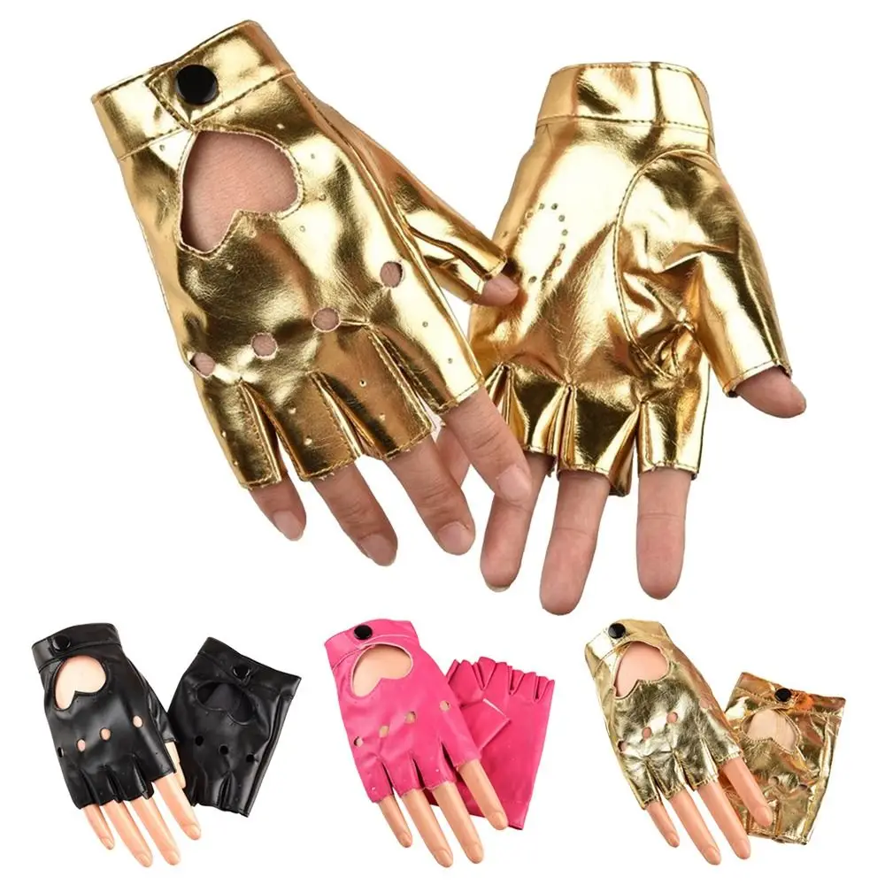 

New Fashion Dance Mittens Performance Mittens PU Leather Gloves Ladys Driving Dress Heart Mittens Five Finger Gloves