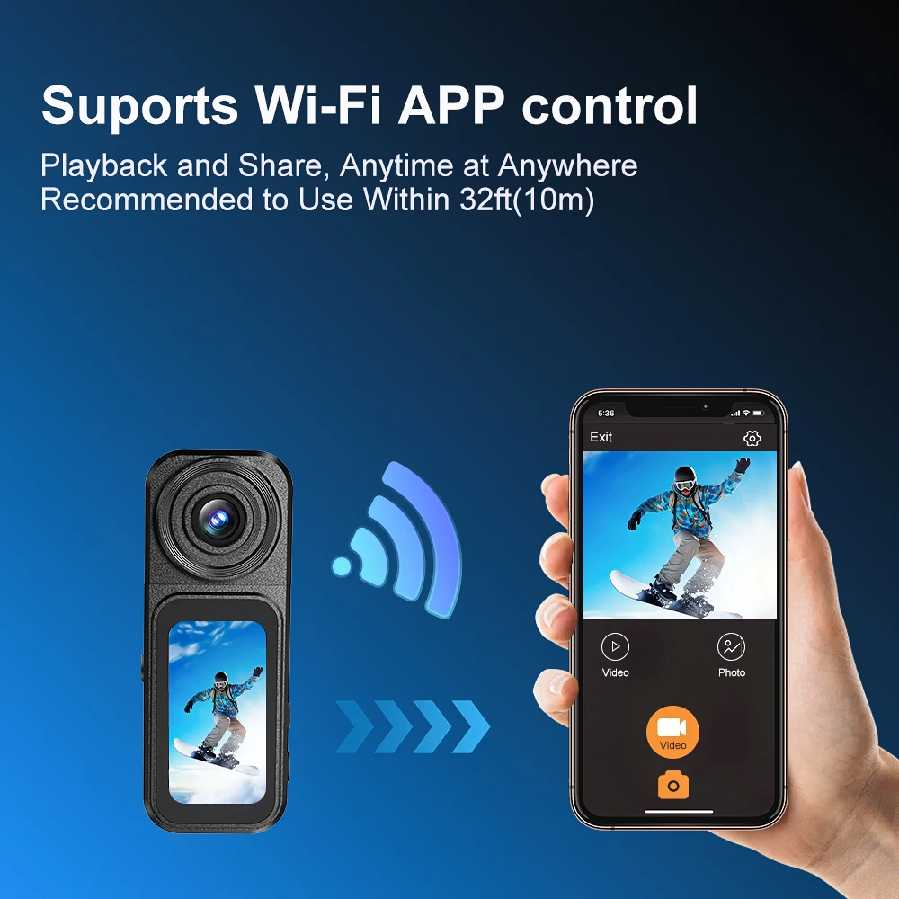 

Vandlion A75 Mini Thumb Camera Touchable Screen 180° Rotatable Lens Magnetic Neck Hanging Short Range WiFi First View Sports DV