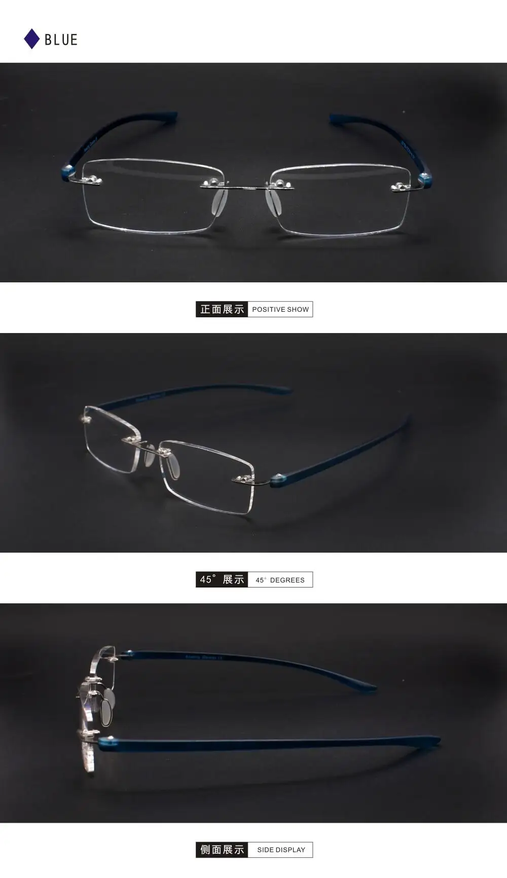 TR90 Rahmenlose Lesebrille Anti Blaues Licht Männer Frauen Metall Anti-müdigkeit Presbyopie Brillen +75 + 1,25 + 1,75 bis + 3,5 – Detail 11
