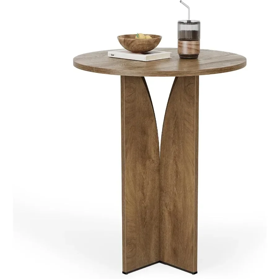 Round Bar Table, 31.5 Inches Counter Height Cocktail Table, Wooden High Top Home Bar Unit for Pub, Bistro, Home, Kitchen, Dinin