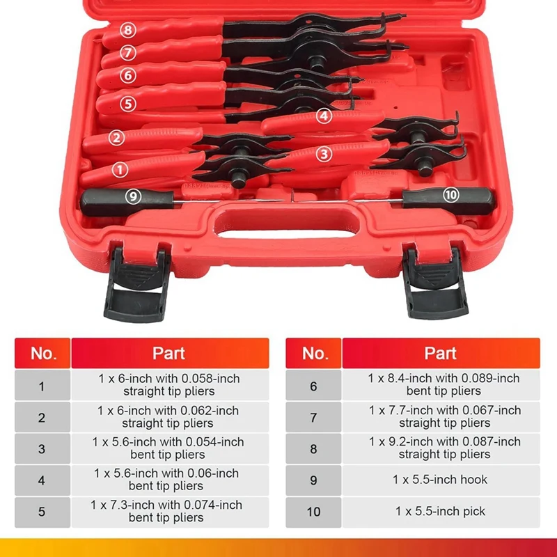 DTA5 11PCS Retaining Ring Pliers Set Snap Ring Plier Straight Bent Heavy Duty Internal External Circlip C Clip Pliers