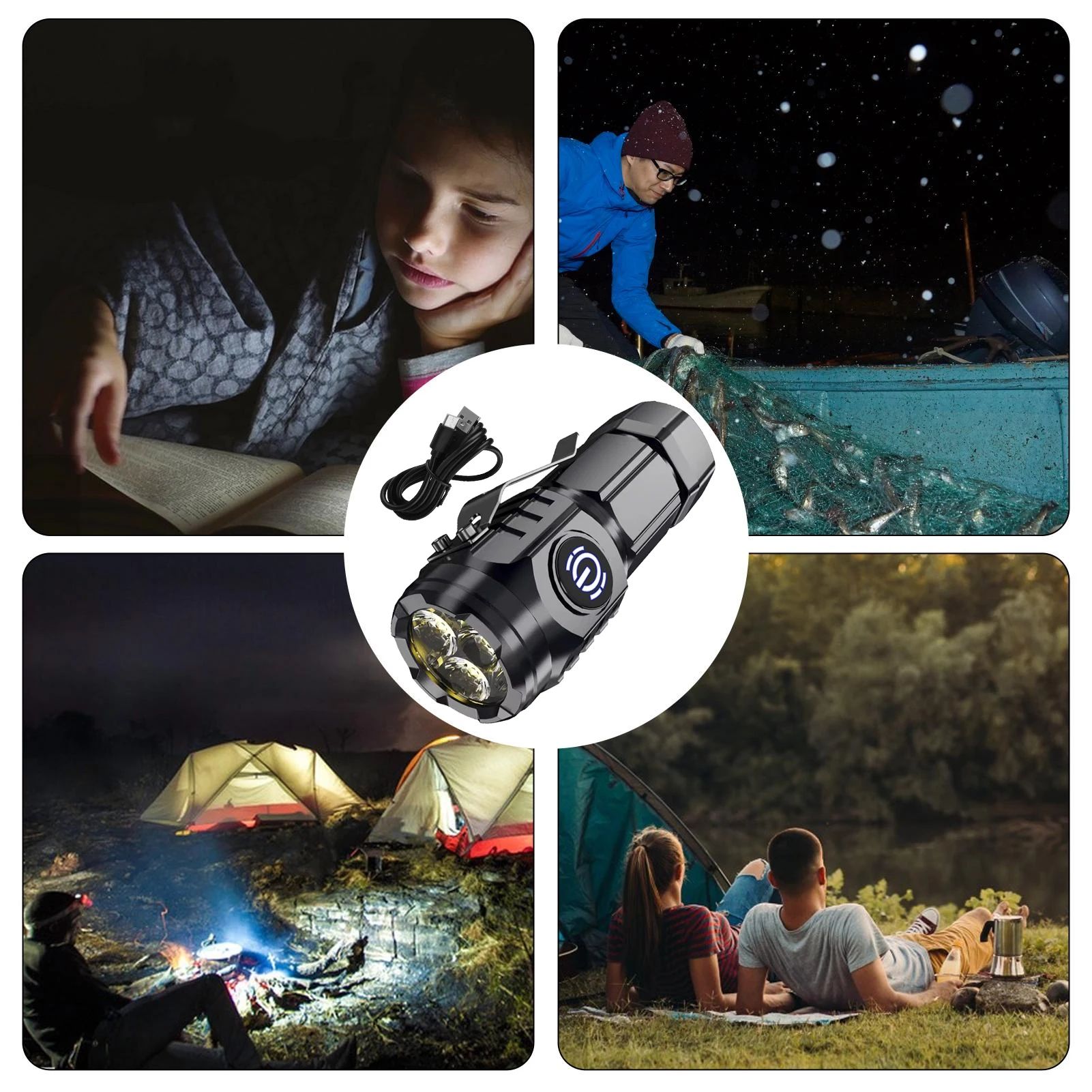 Rechargeable LED Flashlights Three-Eyed Monster Mini Flash Super Power Flashlight With 5 Modes For Camping Portable Lighting