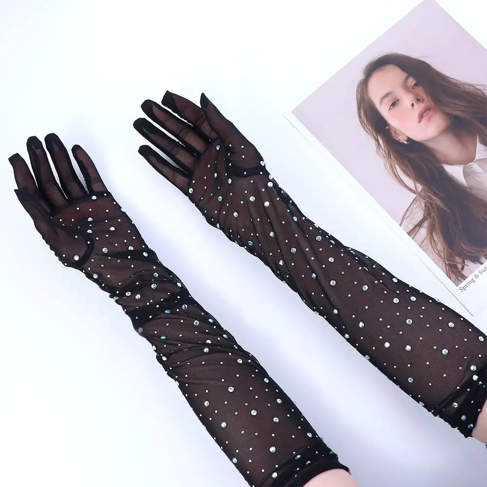 ถุงมือตาข่ายระบายอากาศแบบใส ถุงมือคอสเพลย์ ถุงมือเจ้าสาวงานแต่งงาน ถุงมือยาว ถุงมือกันแดด ถุงมือผู้หญิงสำหรับขับรถ