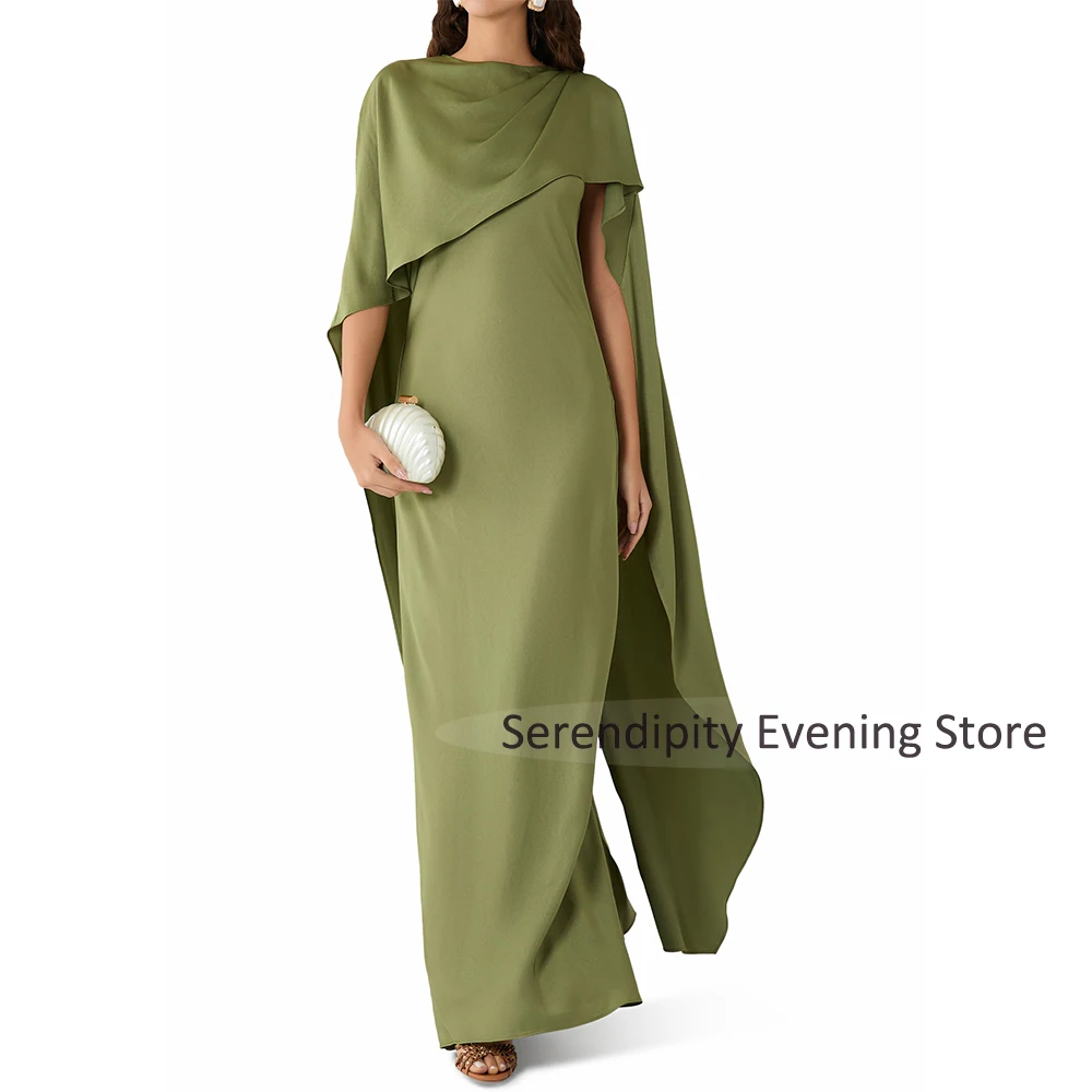 فستان سهرة حديث مع كيب مطوي رقبة دائرية على شكل حرف A طول الأرض فساتين سهرة للنساء 2025 بدون أكمام فساتين زفاف الضيوف #3