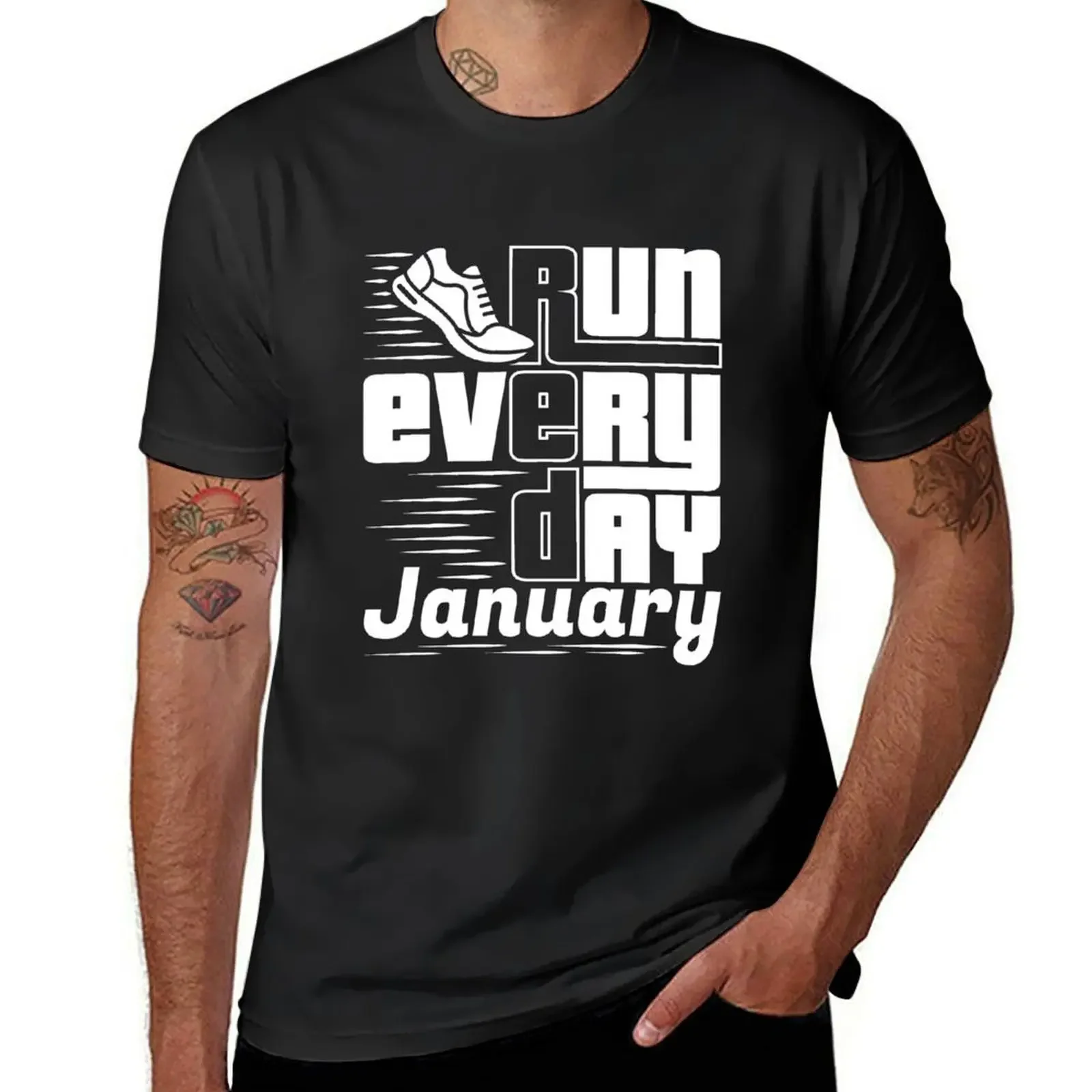 Run Every Day RED January T-Shirt hippie clothes new edition graphic shirts men clothings