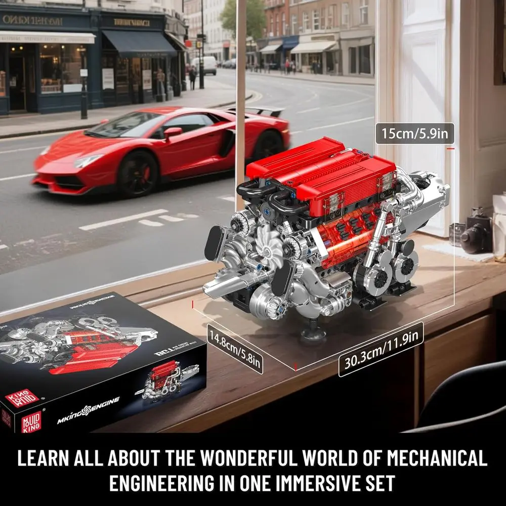 Kit di costruzione del motore W16, modello di motore a combustione funzionante 10163, giocattolo STEM per adulti con 952 pezzi, batteria e motore inclusi.