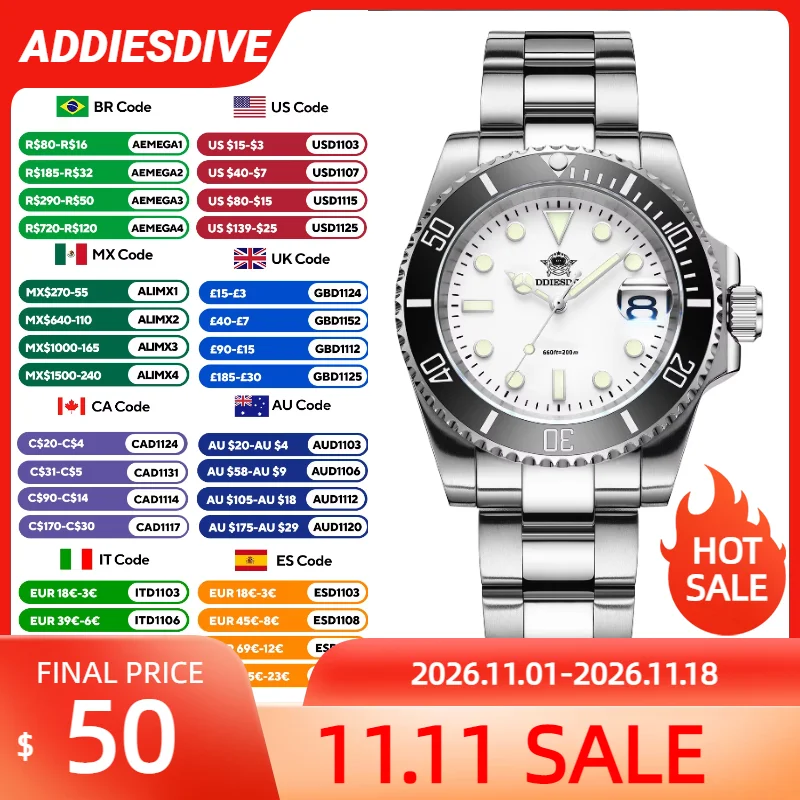 ADDIESDIVE New Men's Watches Ceramic Beze Quartz WristWatch For Men BGW9 Super Luminous 200m Waterproof Reloj DRESS Diving Watch