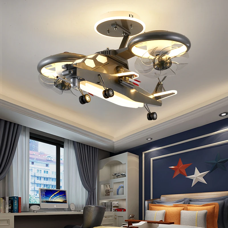 Kids Room Light Airplane Light Boy Creative Fan Light Big Room Light with Fan Light Boy Bedroom Ceiling Lamp