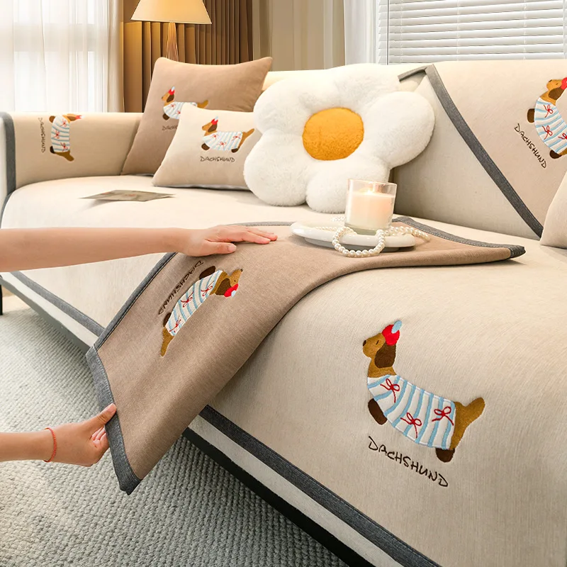 Cartoon Sofa Cushion Cover for All Seasons New Straight Row Anti Slip Sofa Cover Fabric Soft Sticky Breathable Wear-resistant