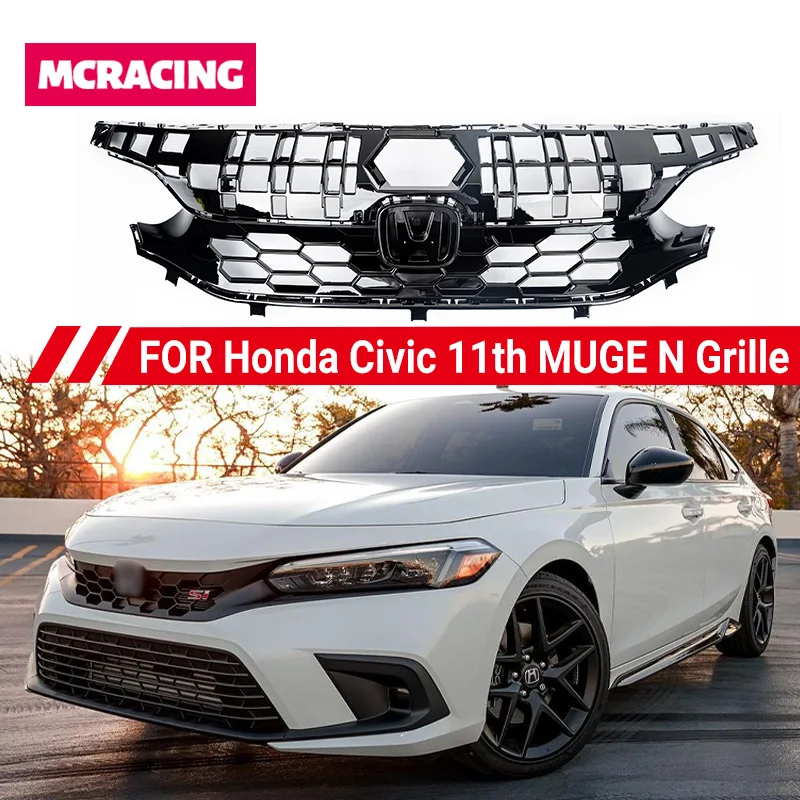 

2022 ABS for Honda Civic 11thgen MUGEN fe1 Racing Grills gloss black JDM intake grille modified intake grille red logo suitable