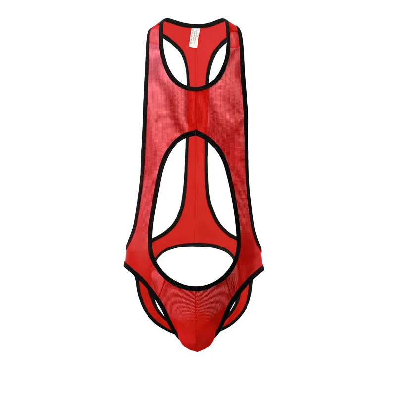 Sexy Mens Porn Openwork One-Piece Lingerie Buttocks Mesh T-Back Bondage Shirt Hollow Back Buttocks Tights Elastic Exotic Fetish