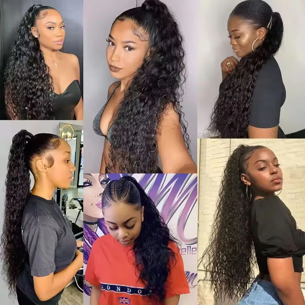 Water Wave Hair Pony Tail Drawstring Ponytail 100% Brazilian Human Hair Ponytail Extensions Natural Hair For Daily Cosplay