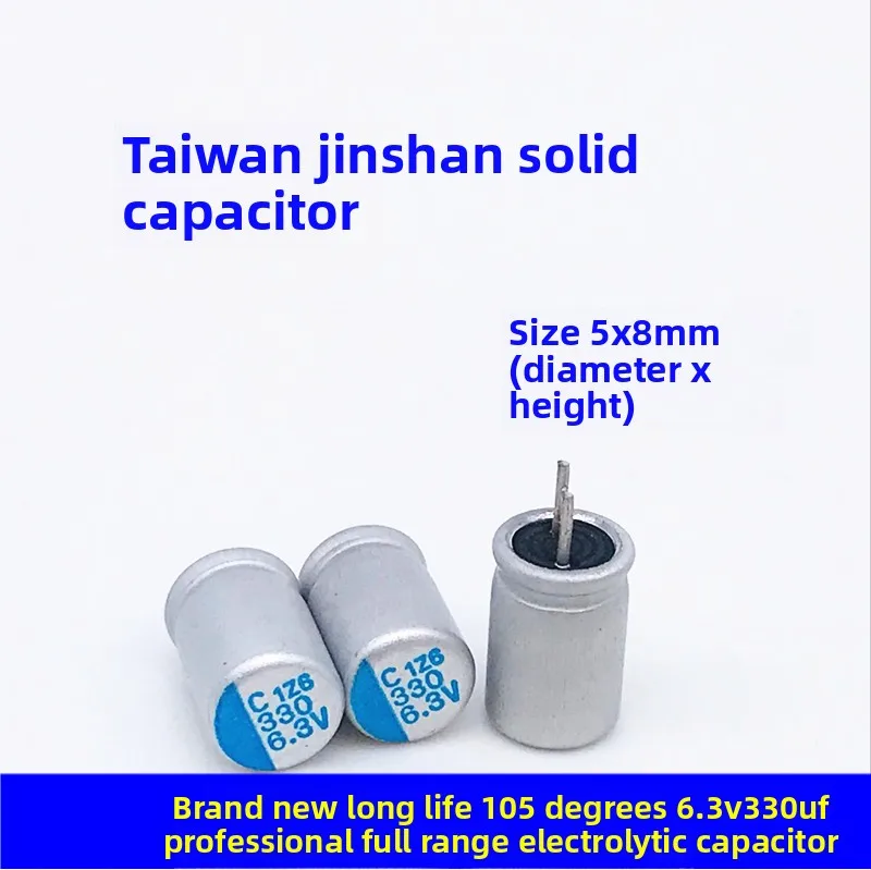 

10Pcs 6.3V330uf imported new solid state long life electrolytic capacitor 330UF 6.3V size 5X8MM