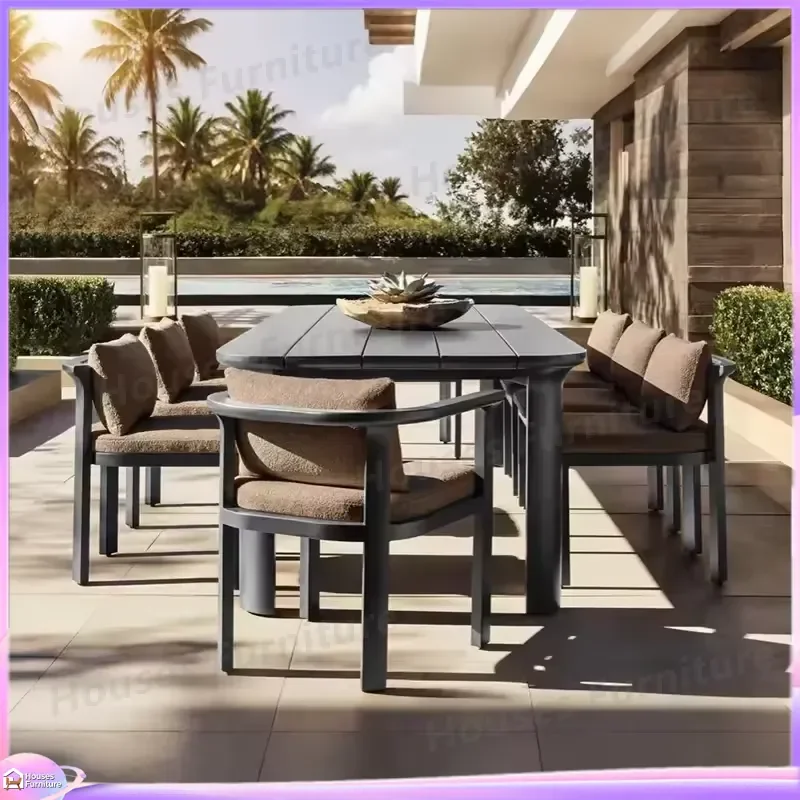 Modern Aluminum Outdoor Dining Set Garden Furniture Patio Table and Chairs for Courtyard Villa Hotel Park Weatherproof